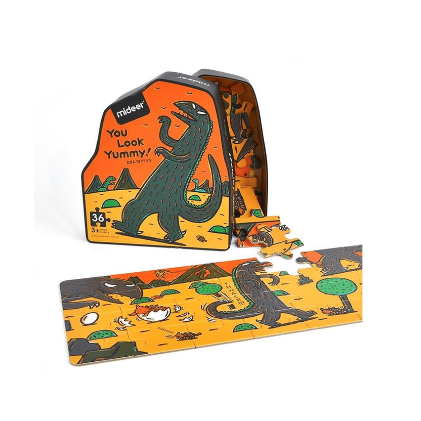 Mideer You Look Yummy 36-piece dinosaur puzzle with orange storage case