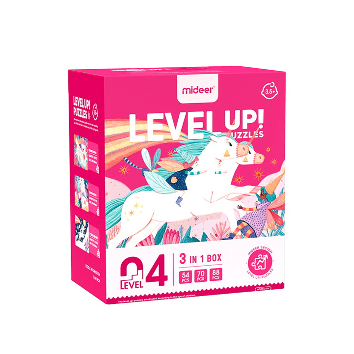 MIDEER Progressive Puzzle Level 04 Unicorn, 212 pieces in pink 3-in-1 box