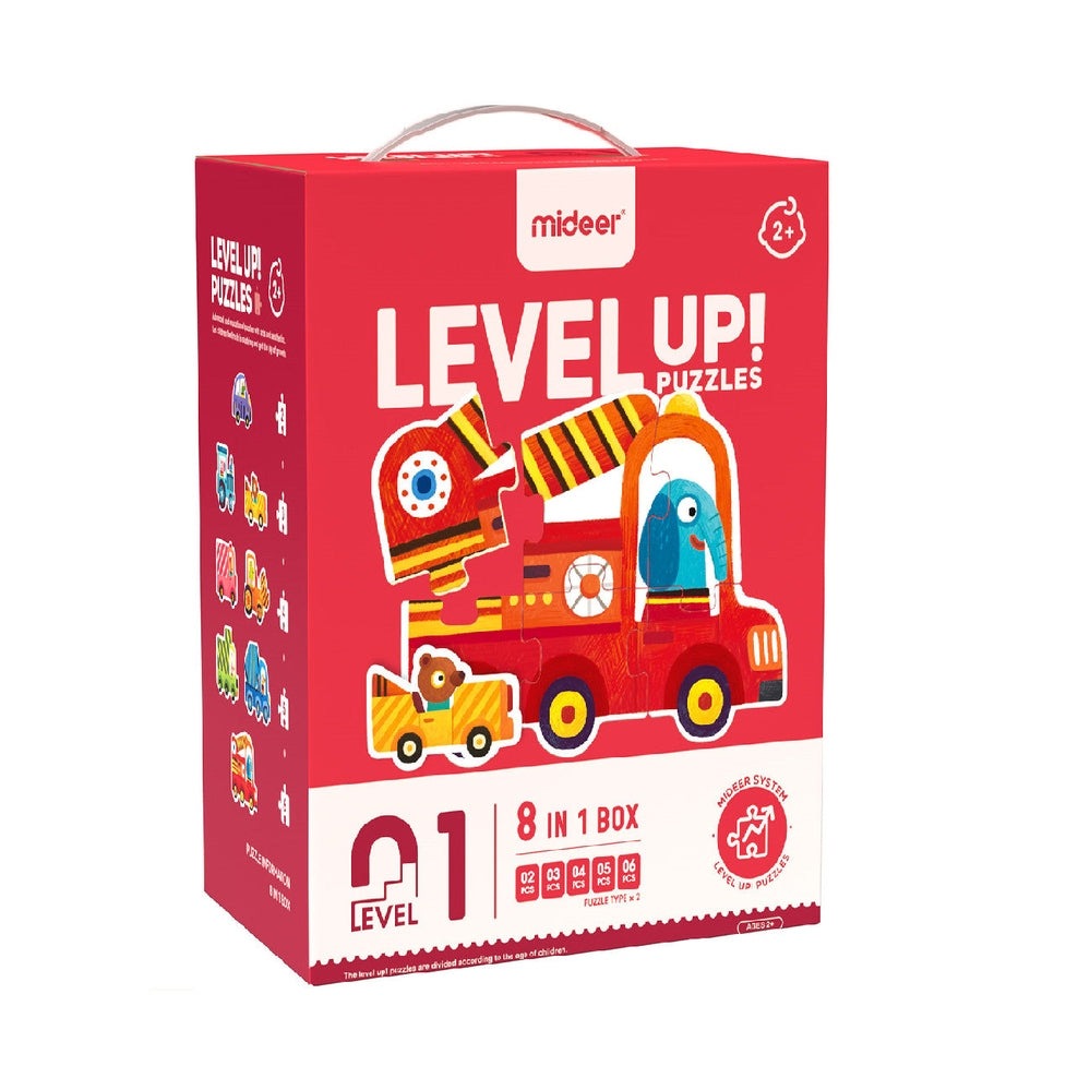 Mideer Level 01 Traffic puzzle box, red truck and construction vehicles, 20 pieces