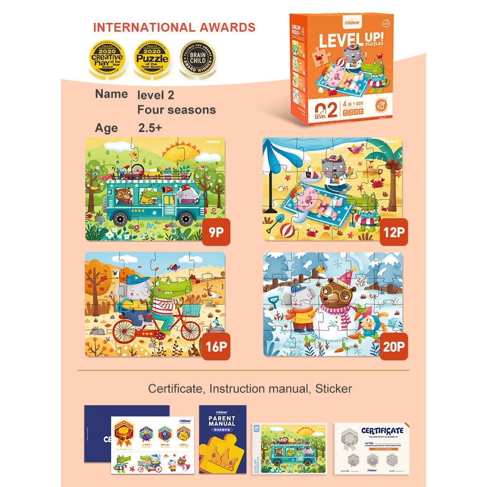 MIDEER Level 2 Advanced Puzzle Season 57 pcs set with four seasonal puzzles for kids
