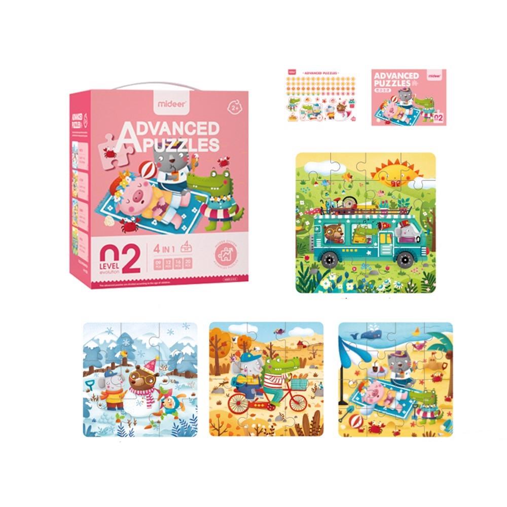 MIDEER Advanced Puzzle Level 02 Season 57 pcs, 4-in-1 set with colorful animal scenes