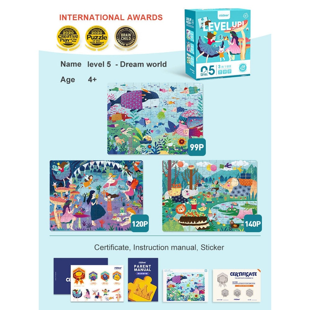 Mideer Advanced Puzzle Level 05 Fairy 359pcs; 3-in-1 fairy world puzzles for ages 4+