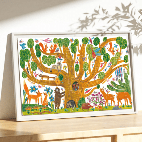 MIDEER Tree of Life 84-piece puzzle framed art featuring a colorful woodland scene