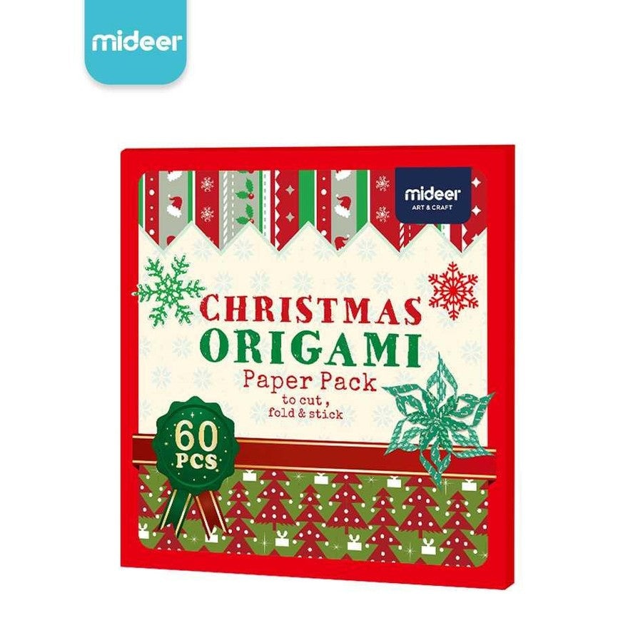 Mideer Christmas Origami Paper Pack, 60 sheets with red and green festive patterns