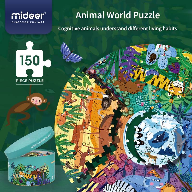 Mideer Circle Puzzle Animals Around the World, 150-piece colorful educational puzzle for kids