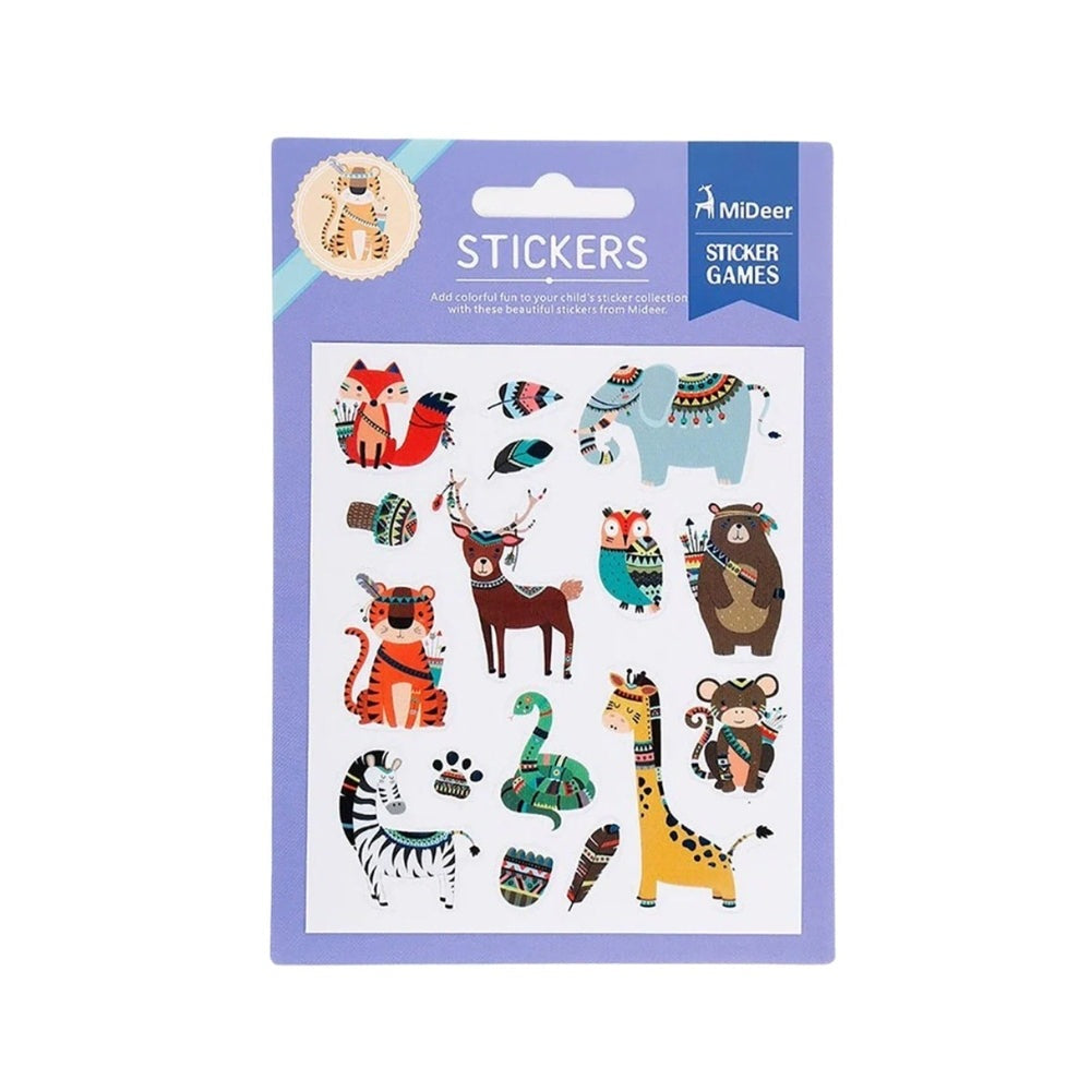 MIDEER Colourful tiger sticker sheet featuring assorted animal stickers for kids, vibrant cartoon designs