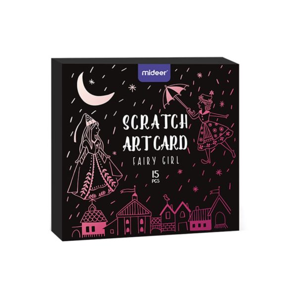 MIDEER Kids Scratch Paper Art Set Fairy, black box with pink fairy illustrations, 15 pieces