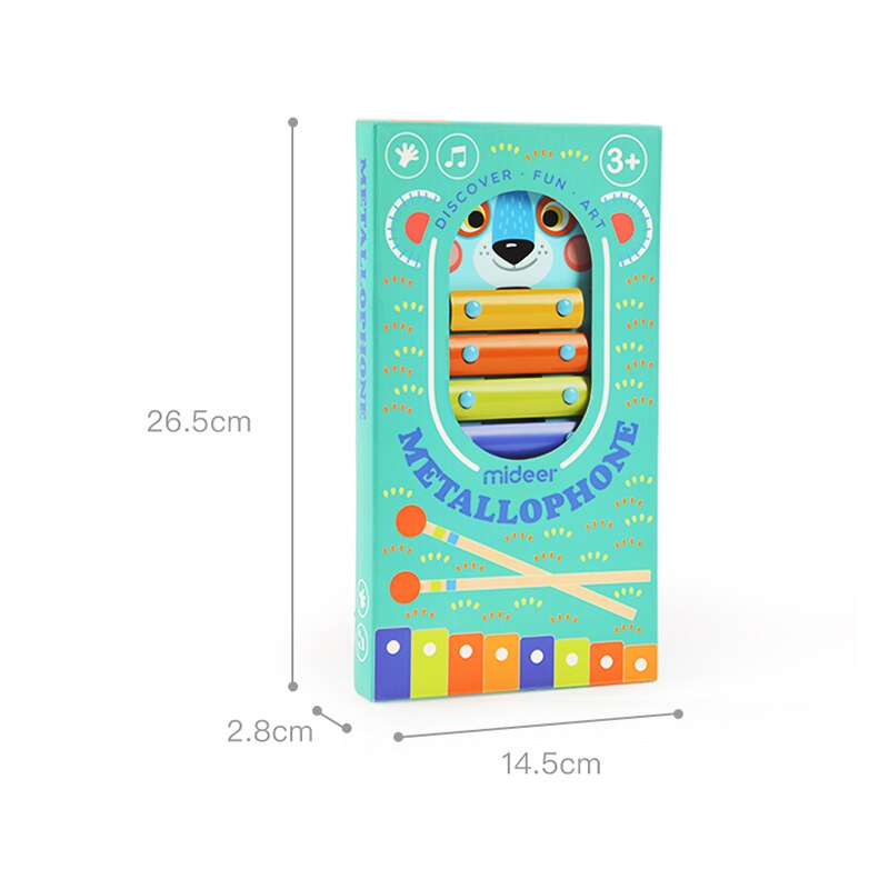 MIDEER Metal Xylophone toy in turquoise box with panda illustration and five colorful bars