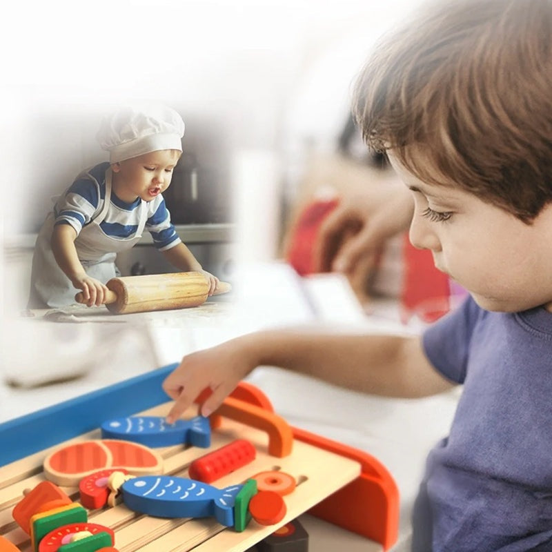 MIDEER My First BBQ Set: wooden play grill with colorful utensils for kids