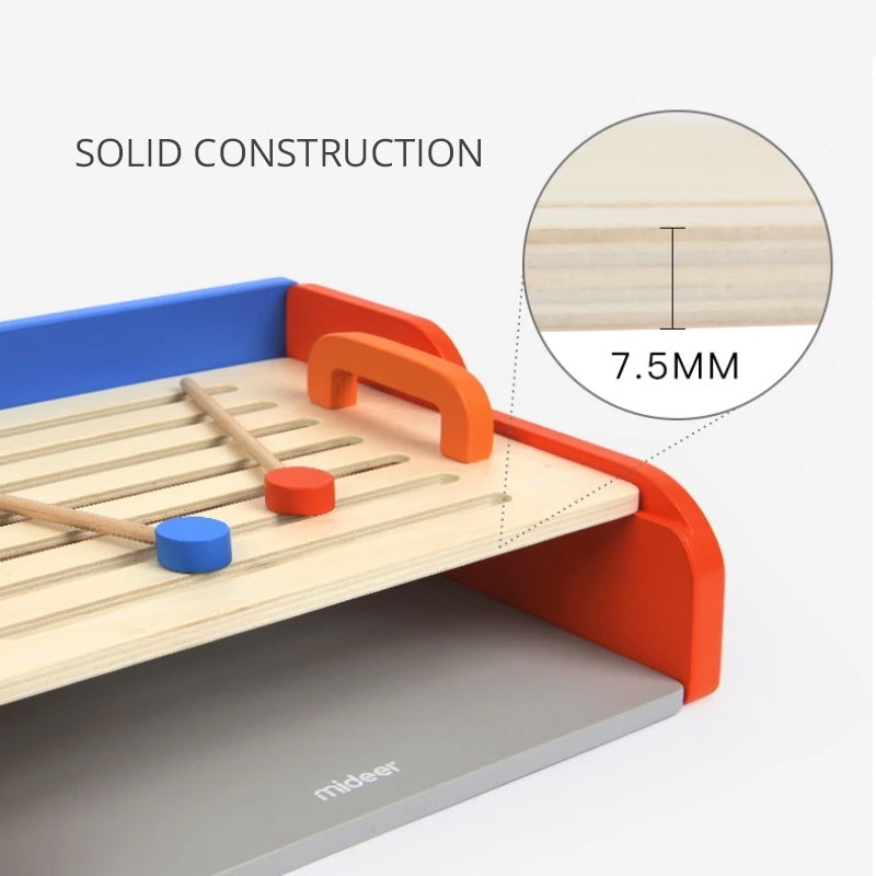 Mideer My First BBQ Set wooden play grill with blue handles and orange rails, 7.5mm slats