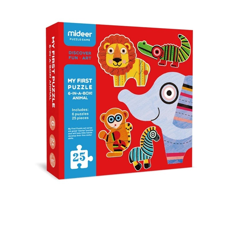 Mideer My First Puzzle Animal box set with 6 colorful toddler puzzles (25 pieces total)