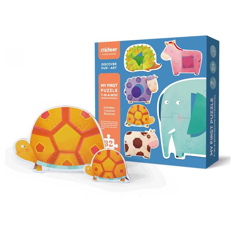 Mideer My First Puzzle 32-piece Geometry & Animal set with two bright turtle pieces