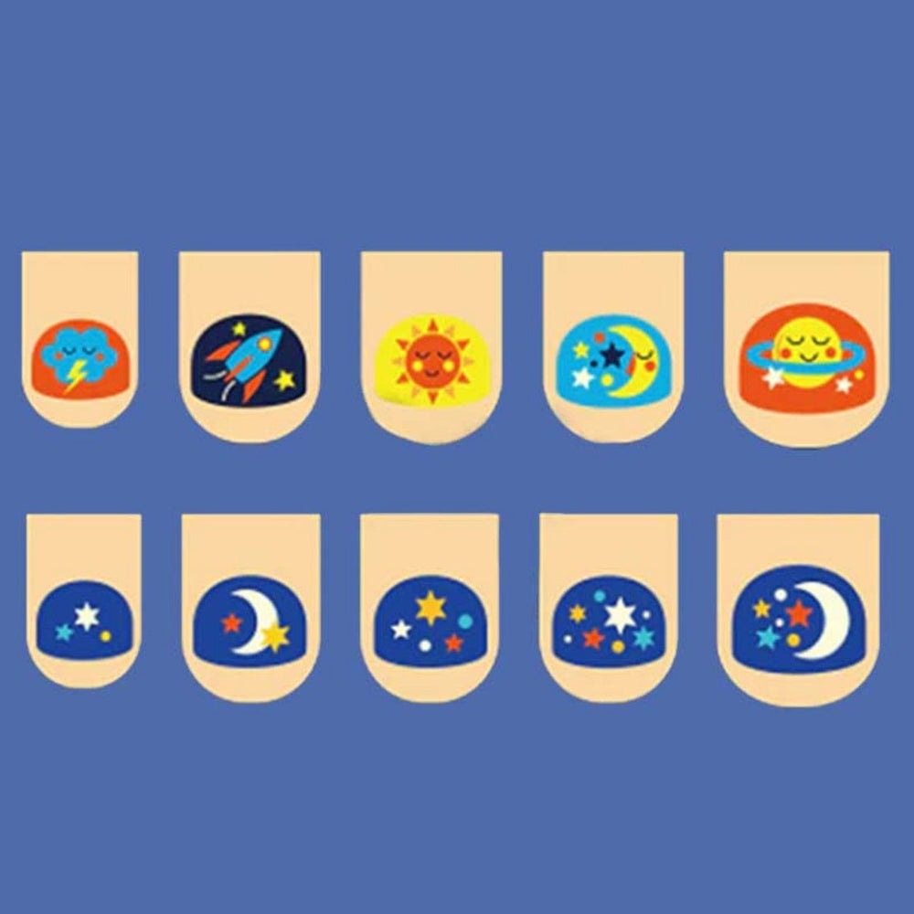 MIDEER Little Universe nail stickers, space-themed decals with sun, moon and stars, 10-pack