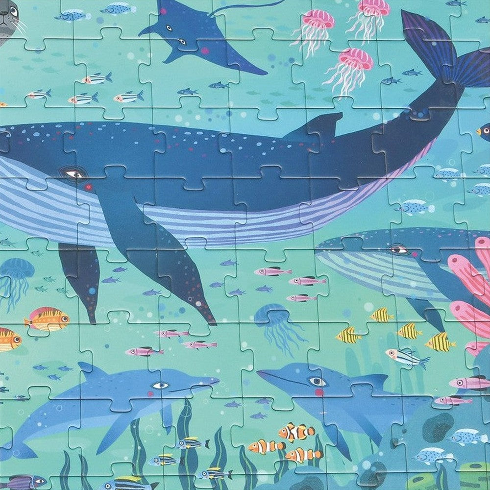 MIDEER Wonderful Ocean puzzle, 104-piece jigsaw featuring blue whales and vibrant sea life