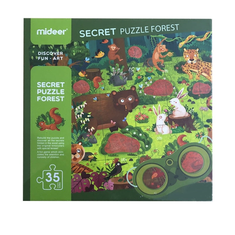 Mideer Secret Puzzle Forest puzzle box featuring a green forest scene and 35 pieces