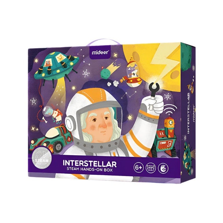 MIDEER Interstellar STEM hands-on box for kids, purple space-themed educational toy