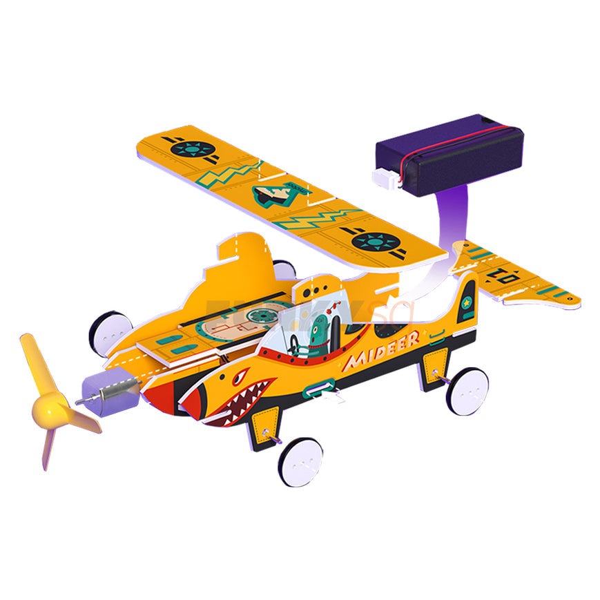 MIDEER Interstellar STEM hands-on kit yellow airplane model with propeller, wheels and battery pack