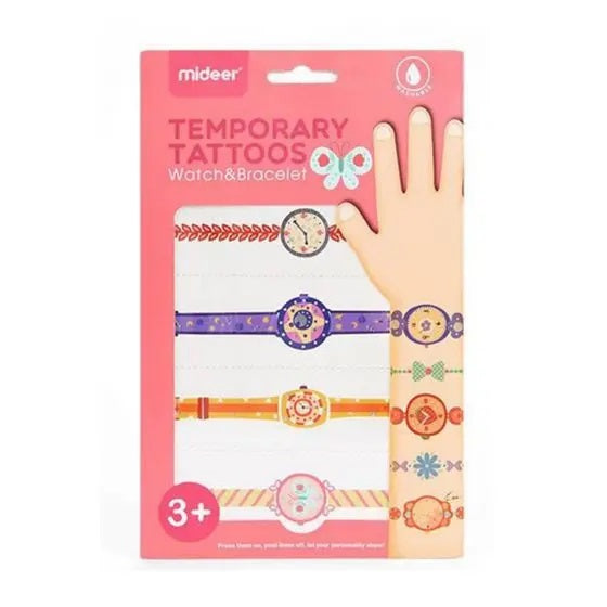 Mideer temporary tattoos girl watch and bracelet set on pink packaging with colorful bracelet designs (3+ pieces)