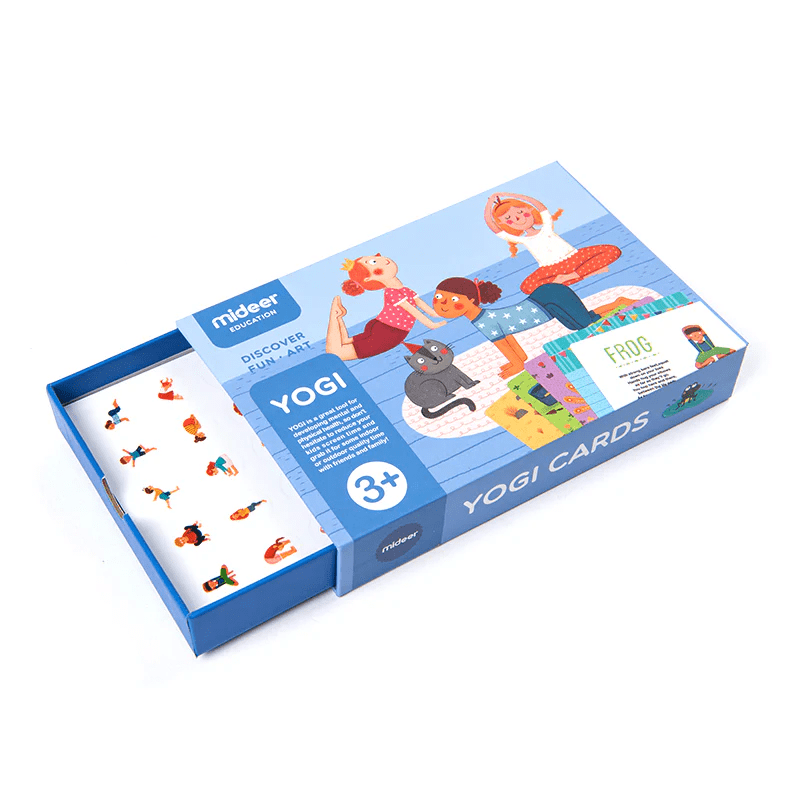 MIDEER Yogi Cards box set with blue packaging featuring kids doing yoga; educational toy for ages 3+