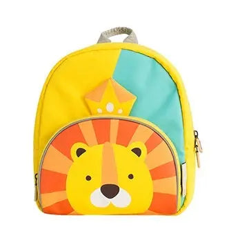 Milo & Gabby Character Backpack: bright yellow with turquoise panel, lion face front pocket and crown detail.