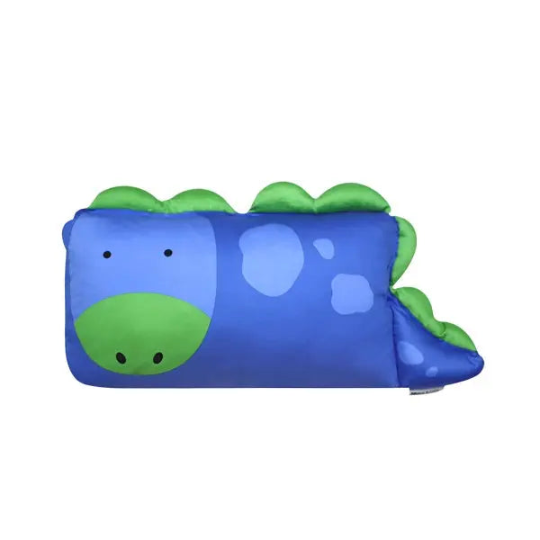 MILO & GABBY Pillow Case For Toddler blue dinosaur design with green spikes, a soft plush cushion.