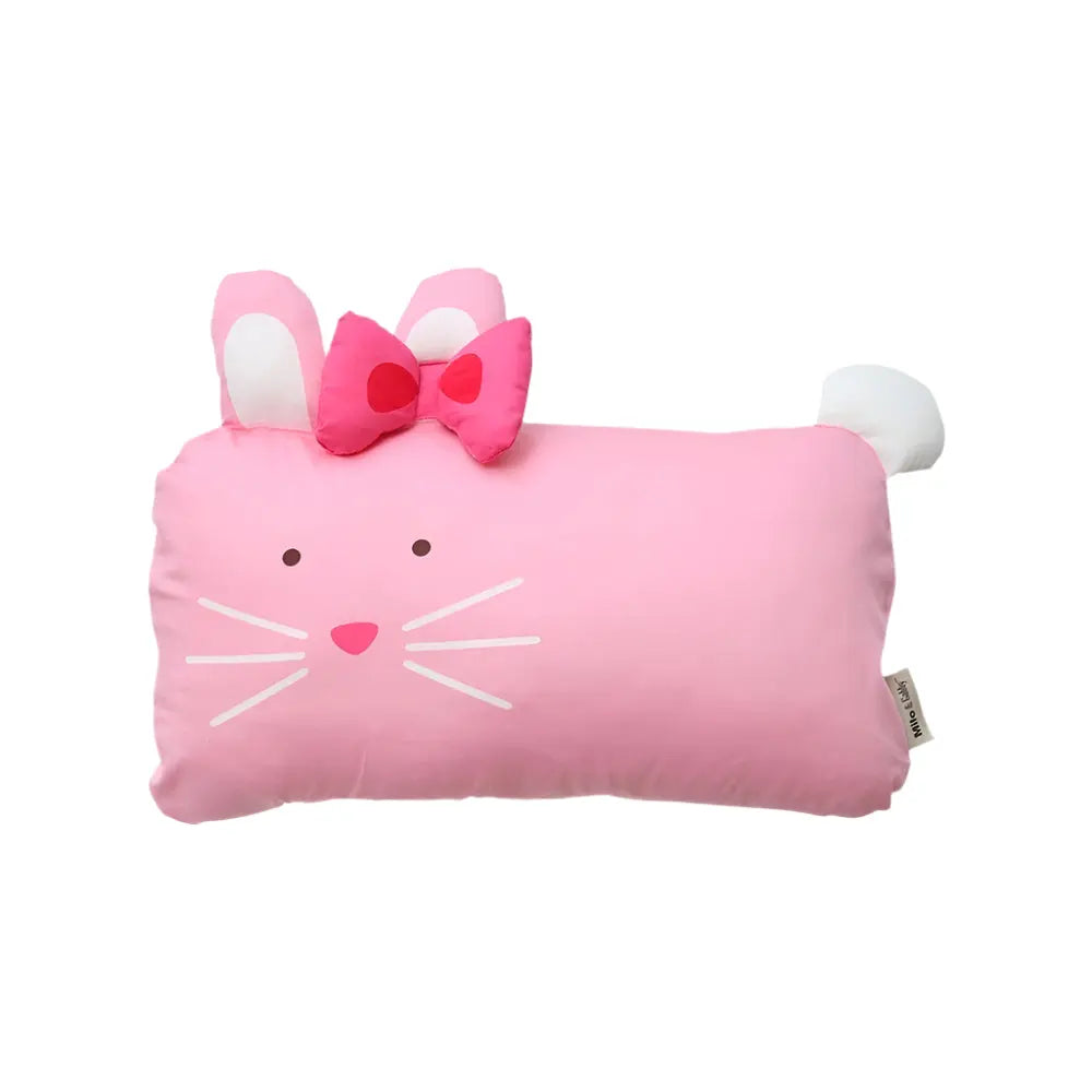Milo & Gabby Pillow Case For Toddler in pink with bunny face, ears and bow, plush and cozy.