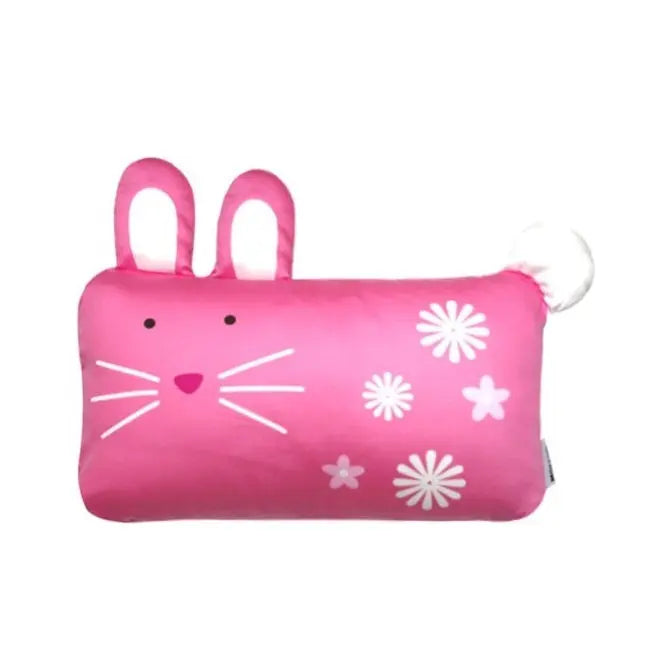 MILO & GABBY Pillow Case For Toddler in pink with bunny face, ears and white floral accents.