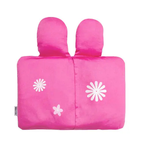 MILO & GABBY Pillowcase For Baby in pink with white flower appliqués, showing two plush ears.