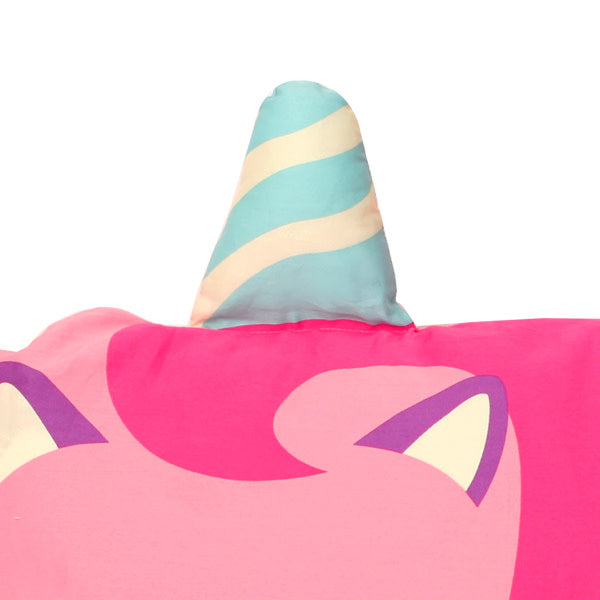 Milo & Gabby kids pillowcase with a pink unicorn design and a striped blue horn
