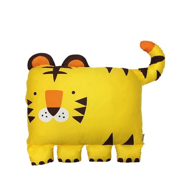 Milo & Gabby tiger plush pillowcase for kids, bright yellow with orange ears and black stripes