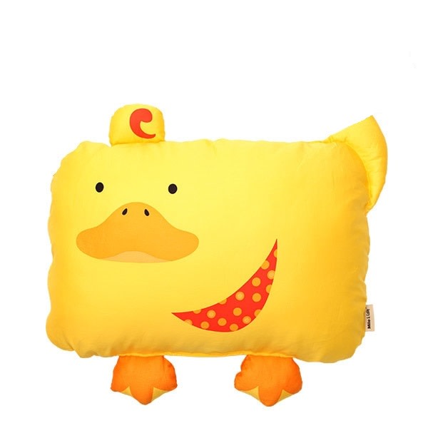 MILO & GABBY kid pillowcase showing a bright yellow duck with orange beak and feet