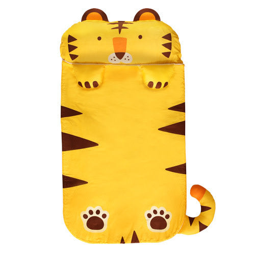 MILO & GABBY tiger sleeping bag for kids, yellow with tail and paw accents