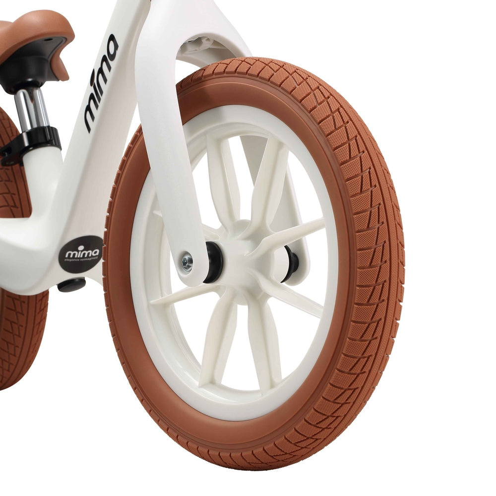 Mima Zoom Lite Balance Bike in White front wheel detail