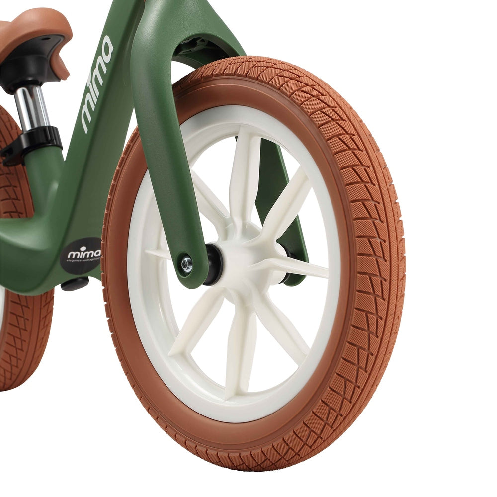 Mima Zoom Lite Balance Bike in Green front wheel detail
