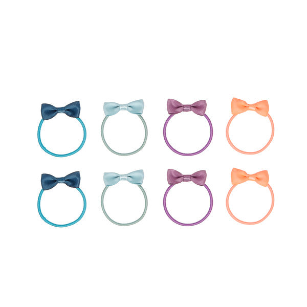 Mimi & Lula Fireworks Martha Bow Ponies, set of 8 satin bow hair ties in blue, light blue, purple, peach
