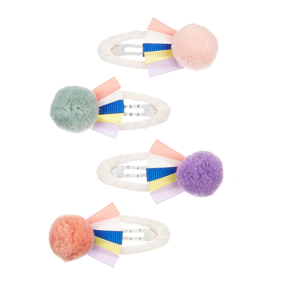 Mimi & Lula Maseille Ribbon & Pom Pom Clic Clacs; pastel pom poms on cream elastic bands, set of 4