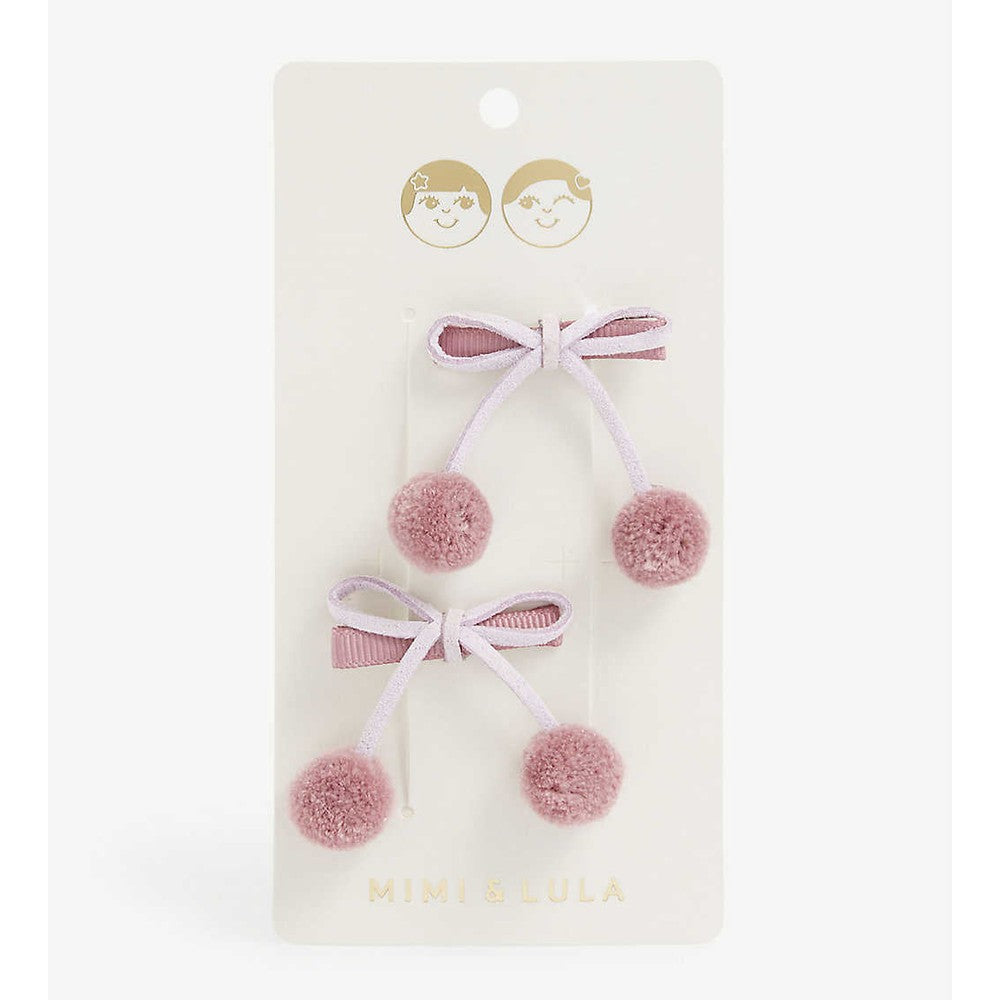 Mimi & Lula Pom Cherries Clips Heather; set of 2 lavender-pink pom-pom hair clips