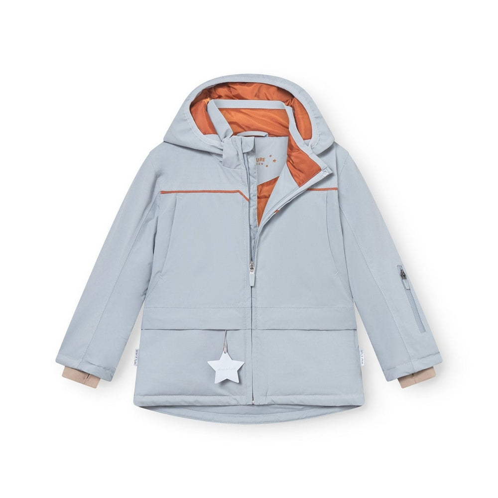 MINI A TURE Matadane Ski Tech Jacket in light blue with orange lining, hooded activewear jacket