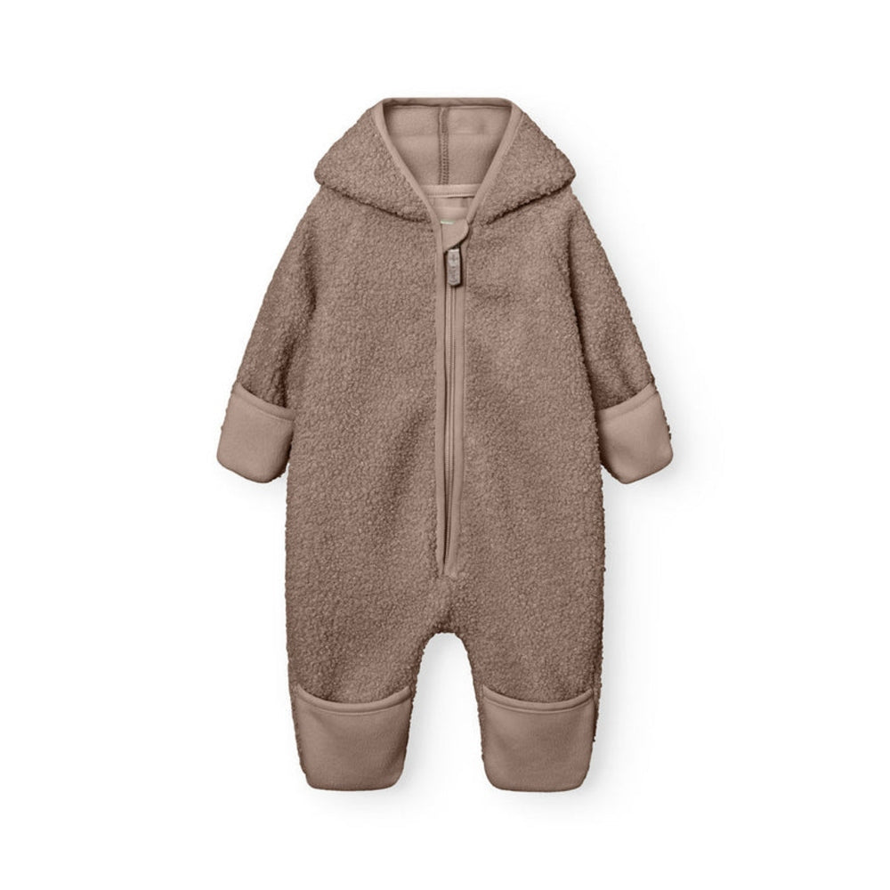MINI A TURE Matadel teddyfleece jumpsuit in grey-brown for babies and toddlers, outerwear