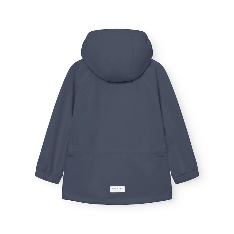 MINI A TURE Mataden winter softshell jacket in ombre blue with hood, back view