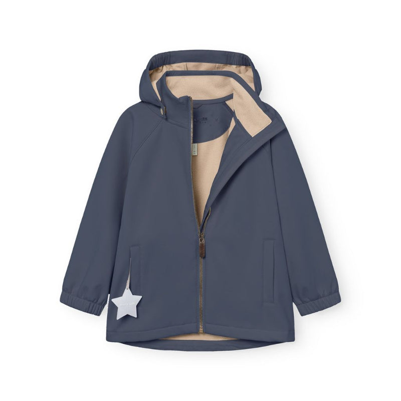 Mini A Ture Mataden toddler winter softshell jacket in ombre blue with beige lining and hood