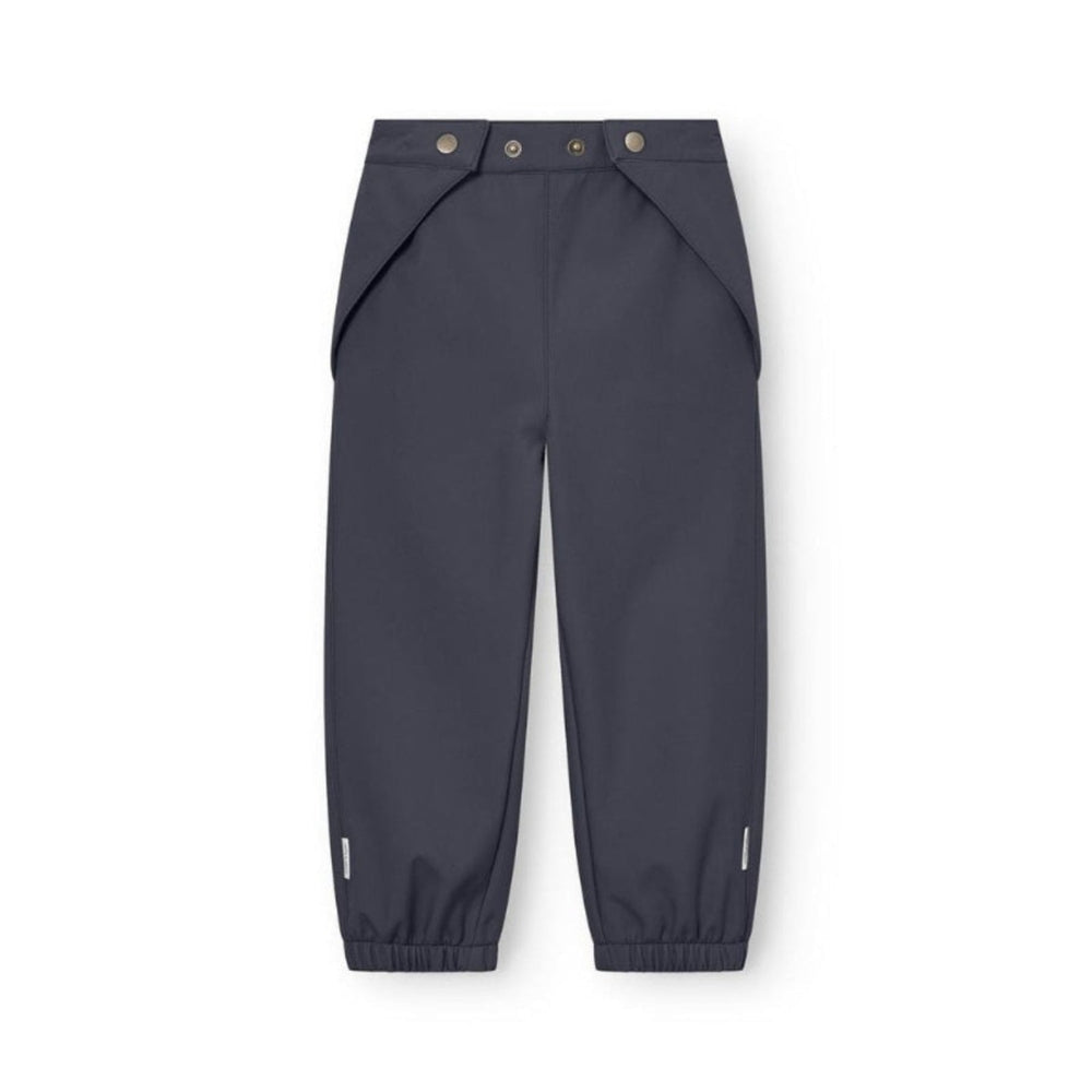 MINI A TURE Mataiano winter softshell pants in navy blue, toddler jogger-style bottoms with elastic cuffs