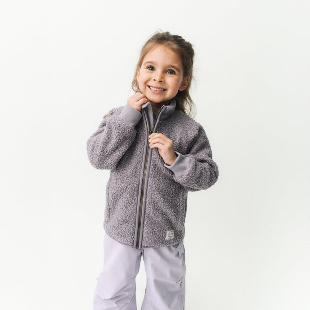 MINI A TURE Matcedric Teddyfleece Jacket Grs Zinc Purple for toddlers, gray plush outerwear