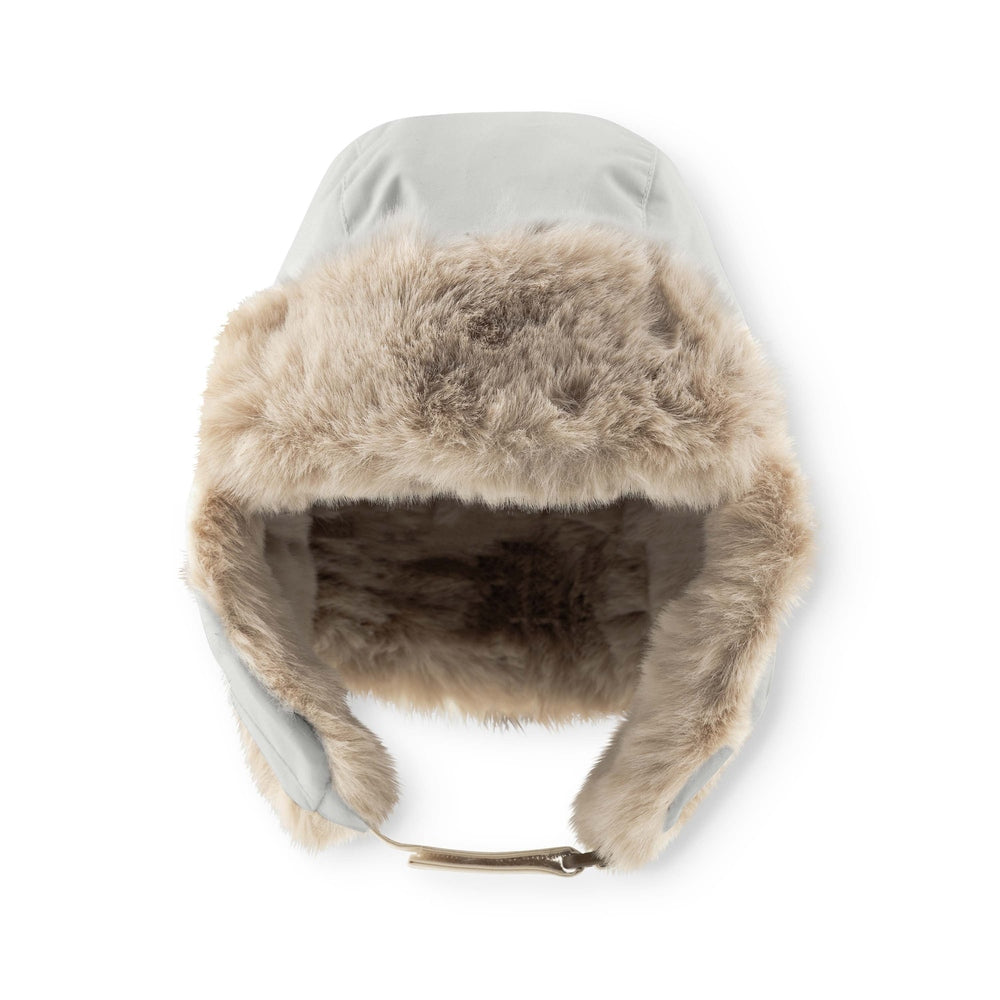 MINI A TURE Matcrister Teddy Lined Winter Hood Puritan Grey hat with plush beige faux fur lining