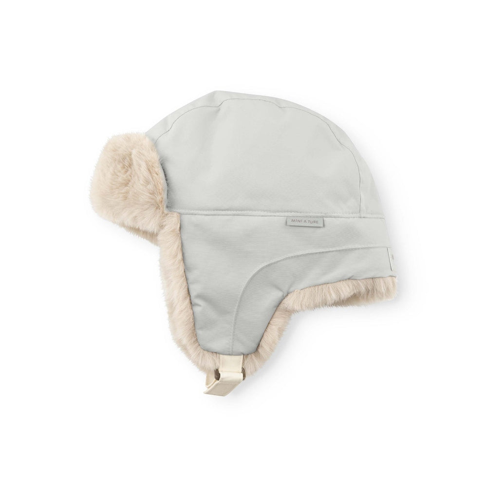MINI A TURE teddy-lined winter hat in puritan grey with ear flaps