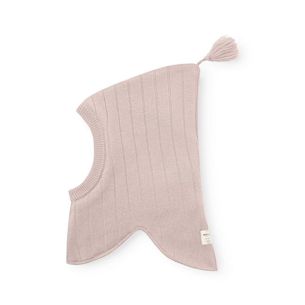 MINI A TURE Matjuel fleece-lined hood in cloudy rose with tassel, cozy knit hood.