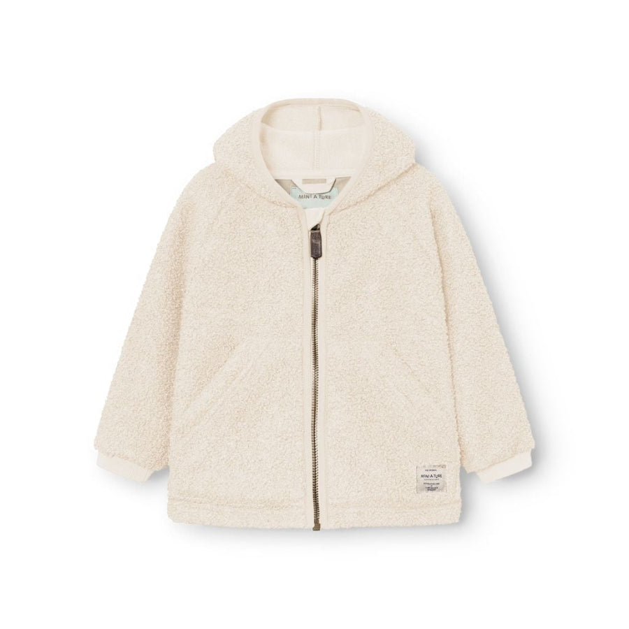 MINI A TURE Matliff Teddyfleece Winter Jacket Angora Cream; cream teddy fleece toddler jacket with hood and front zip