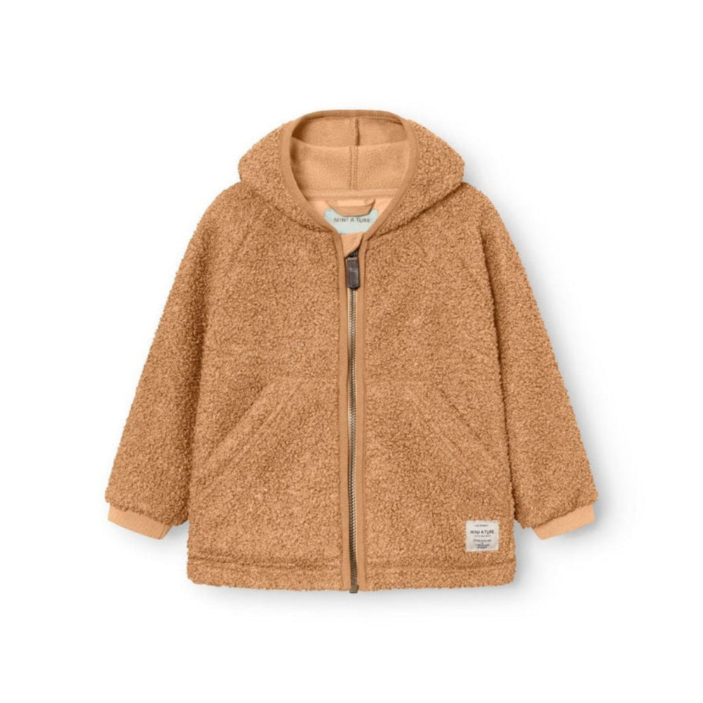 MINI A TURE Matliff teddyfleece winter jacket in sweet curry brown with hood and zipper