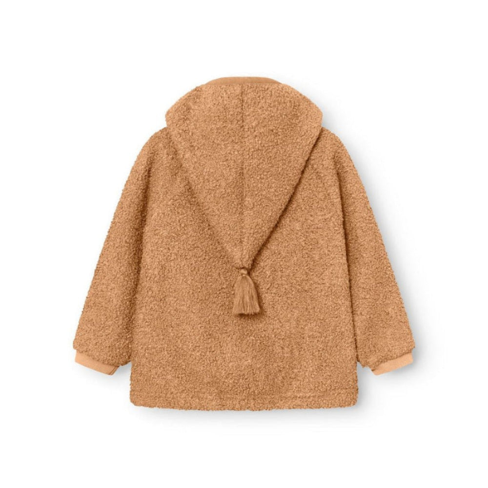MINI A TURE Matliff Teddyfleece jacket, curry color with hood and tassel detail