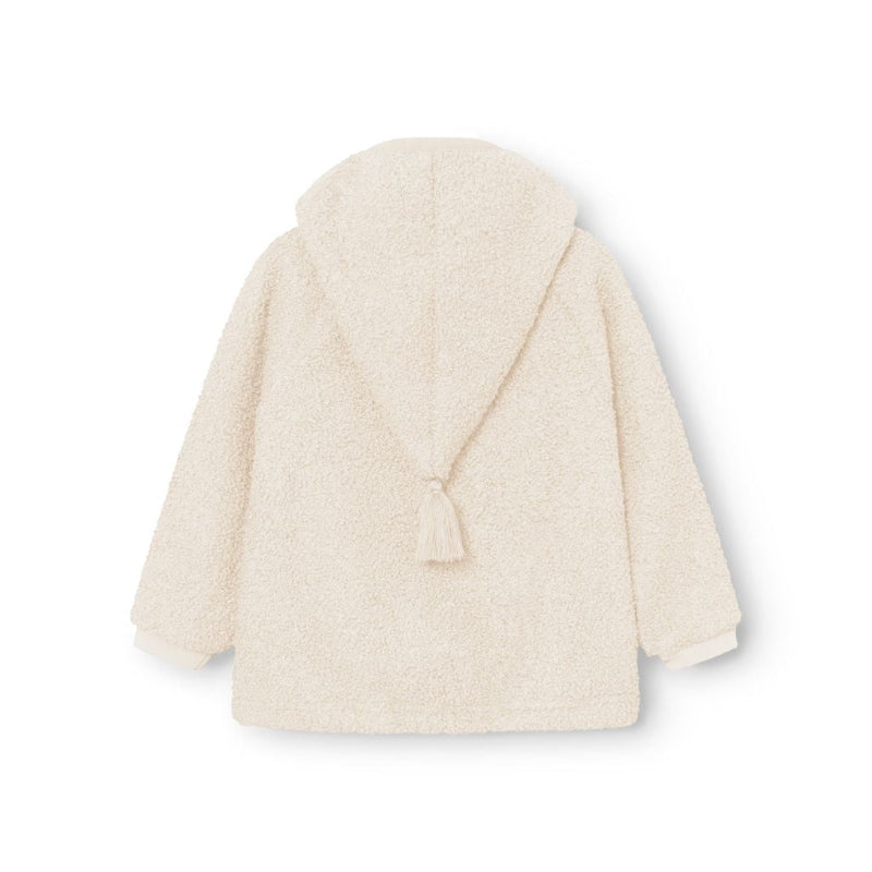 MINI A TURE Matliff teddyfleece winter jacket, angora cream, hooded with tassel tie for babies